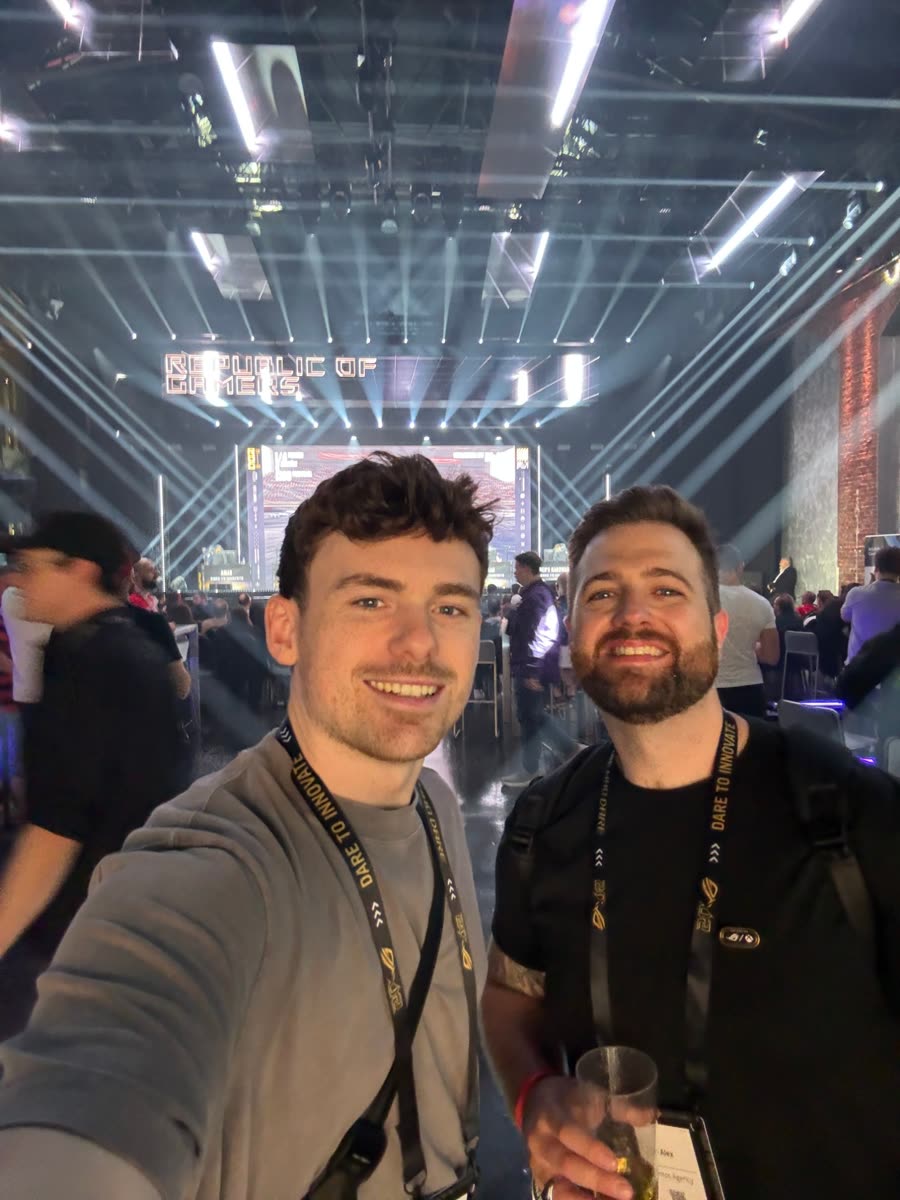 Alex at the ASUS Republic of Gamers 20th anniversary party at gamescom
